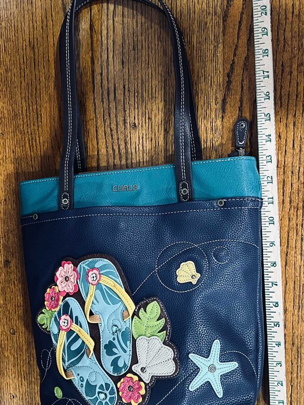 Chala Navy & Teal Flip-Flop Tote NWT - Picture 6 of 15